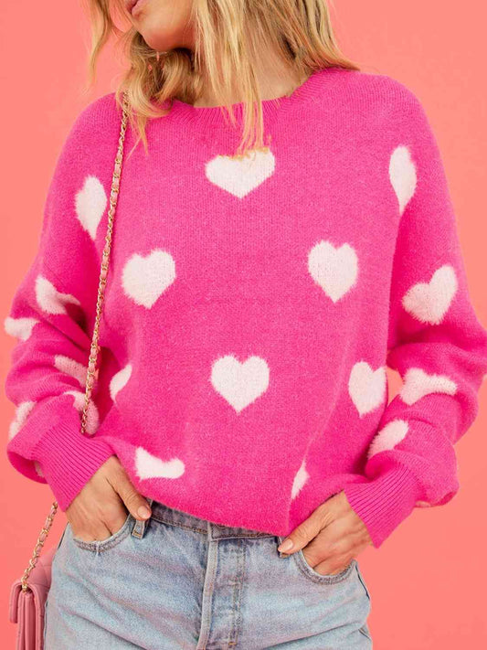 Heart Round Neck PINK Sweater