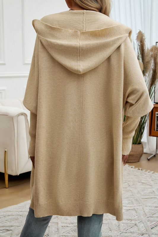 Long Knit Hooded Cardigan