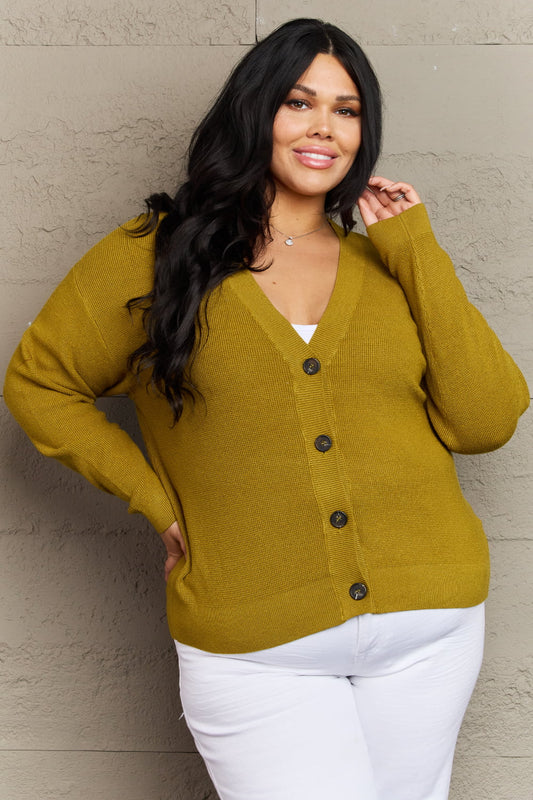 Full Size Button Down Cardigan in Chartreuse