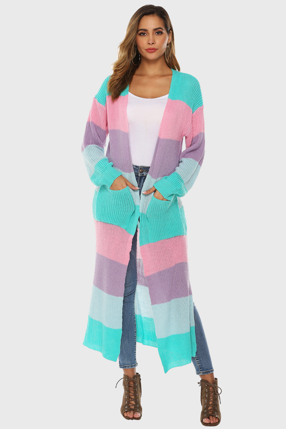 Color Block Pocketed Cardigan