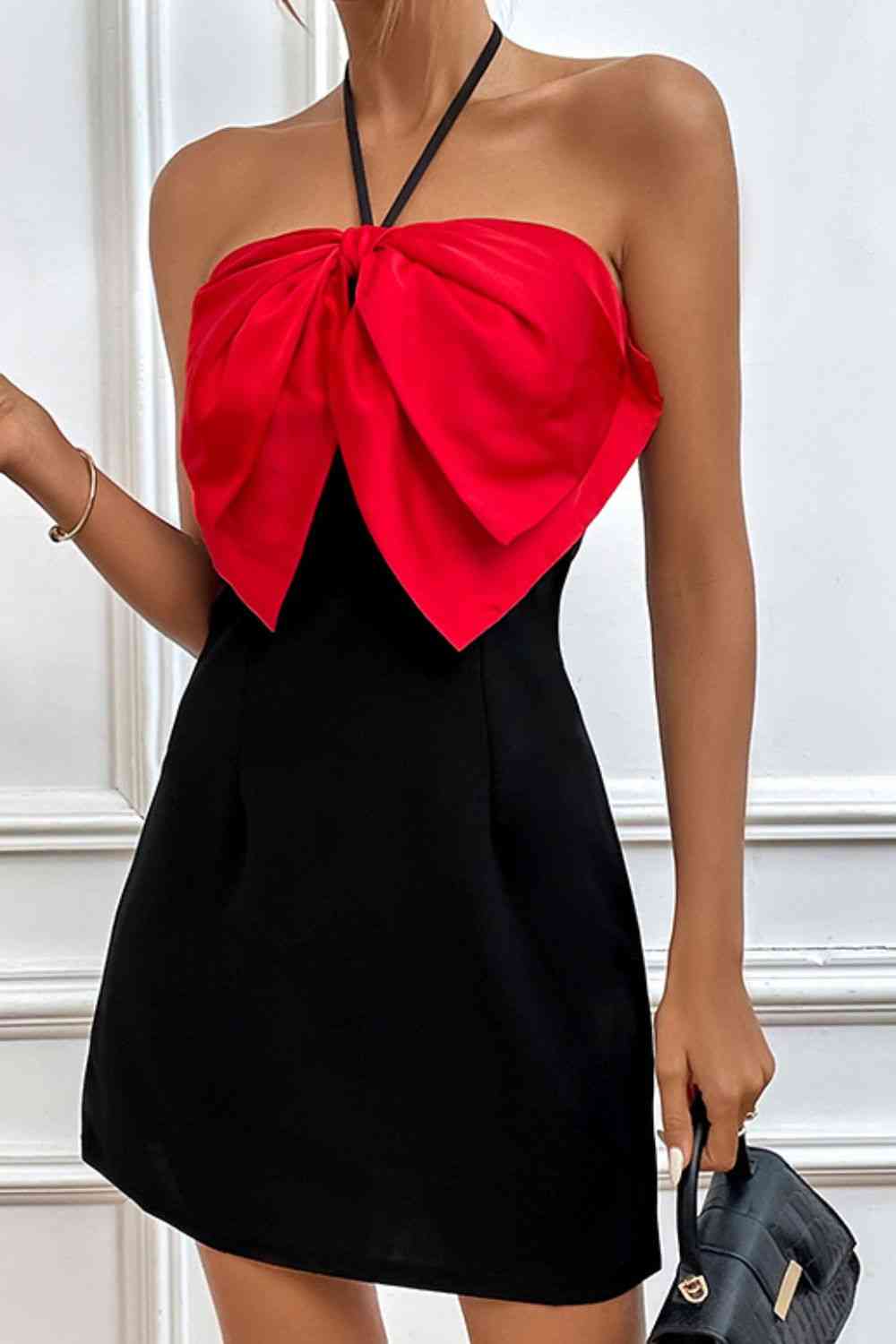 Red and Black Halter Neck Mini Dress