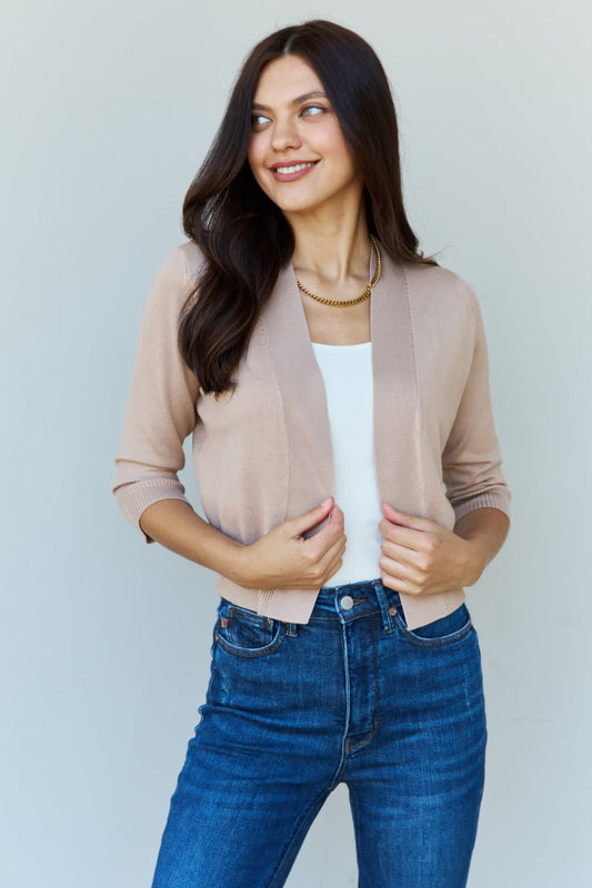 Full Size 3/4 Sleeve Cropped Cardigan