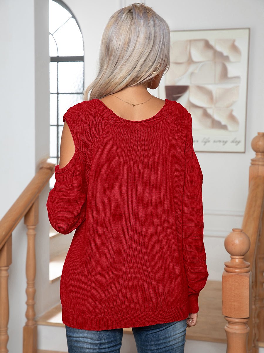 Button Cold-Shoulder Sweater