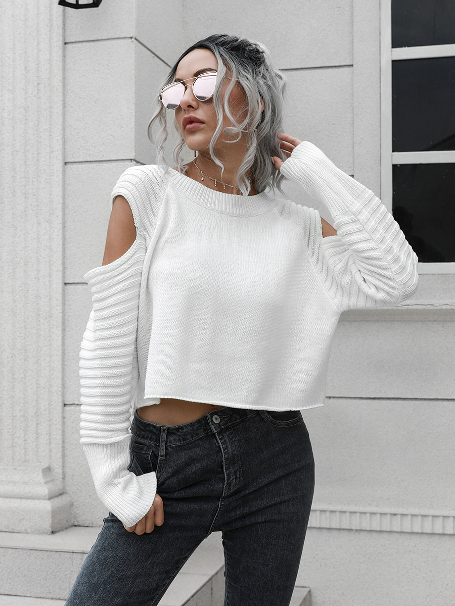Ribbed Trim Cut Out Sweater