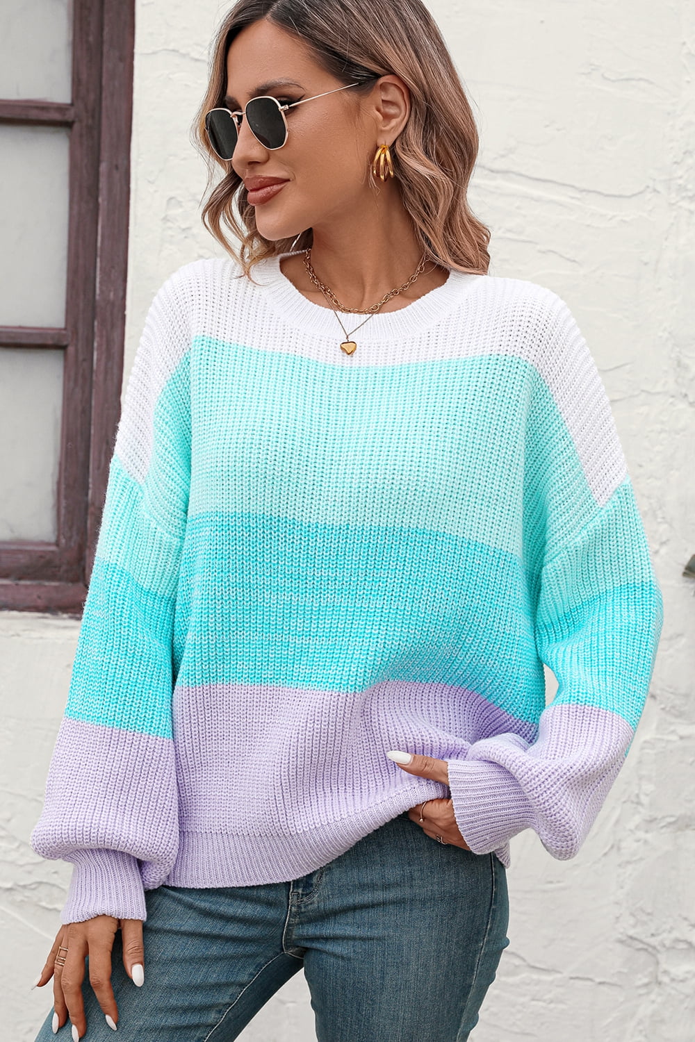 Round Neck Ribbed Pullover Sweater