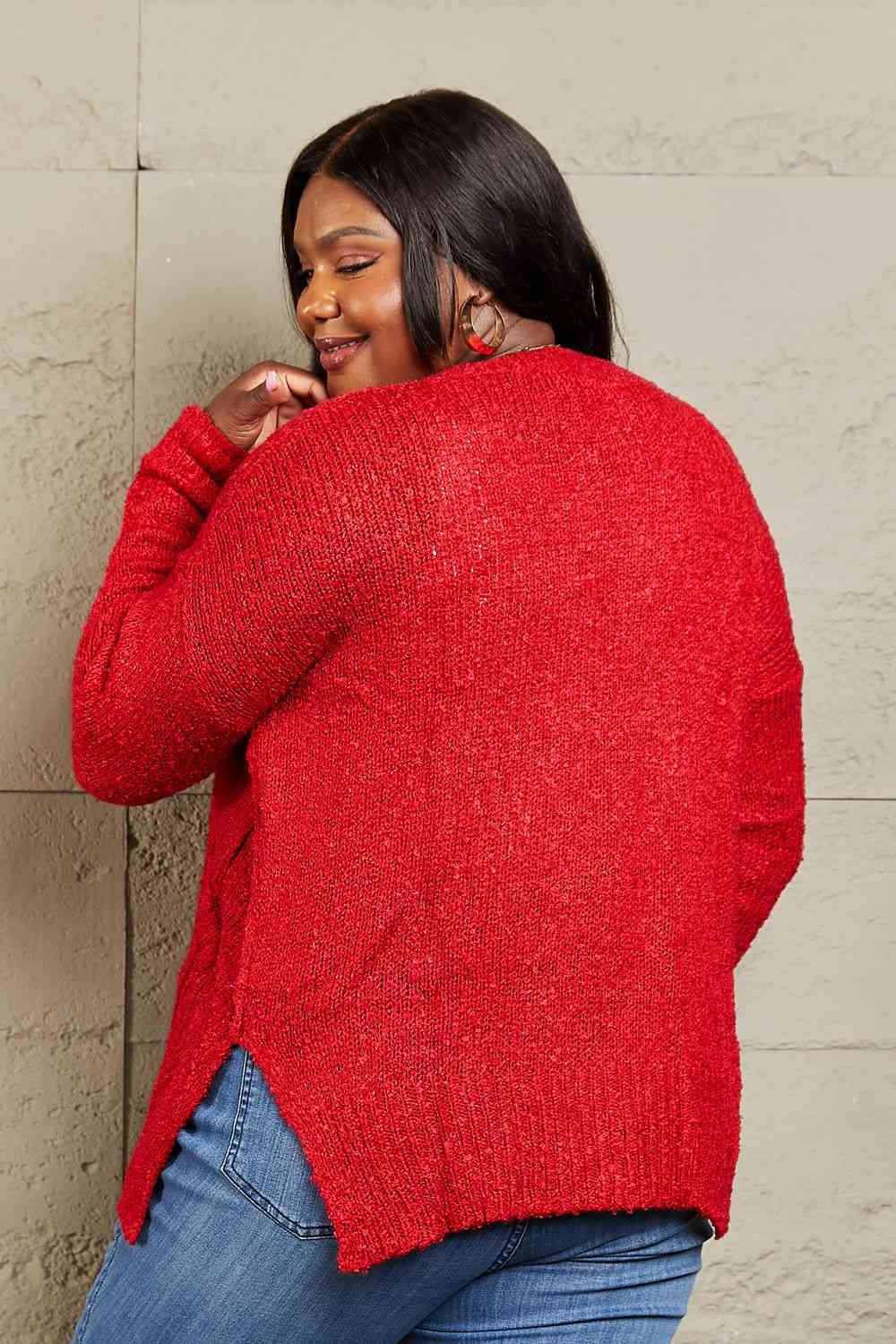 Full Size Draped Detail Knit Sweater