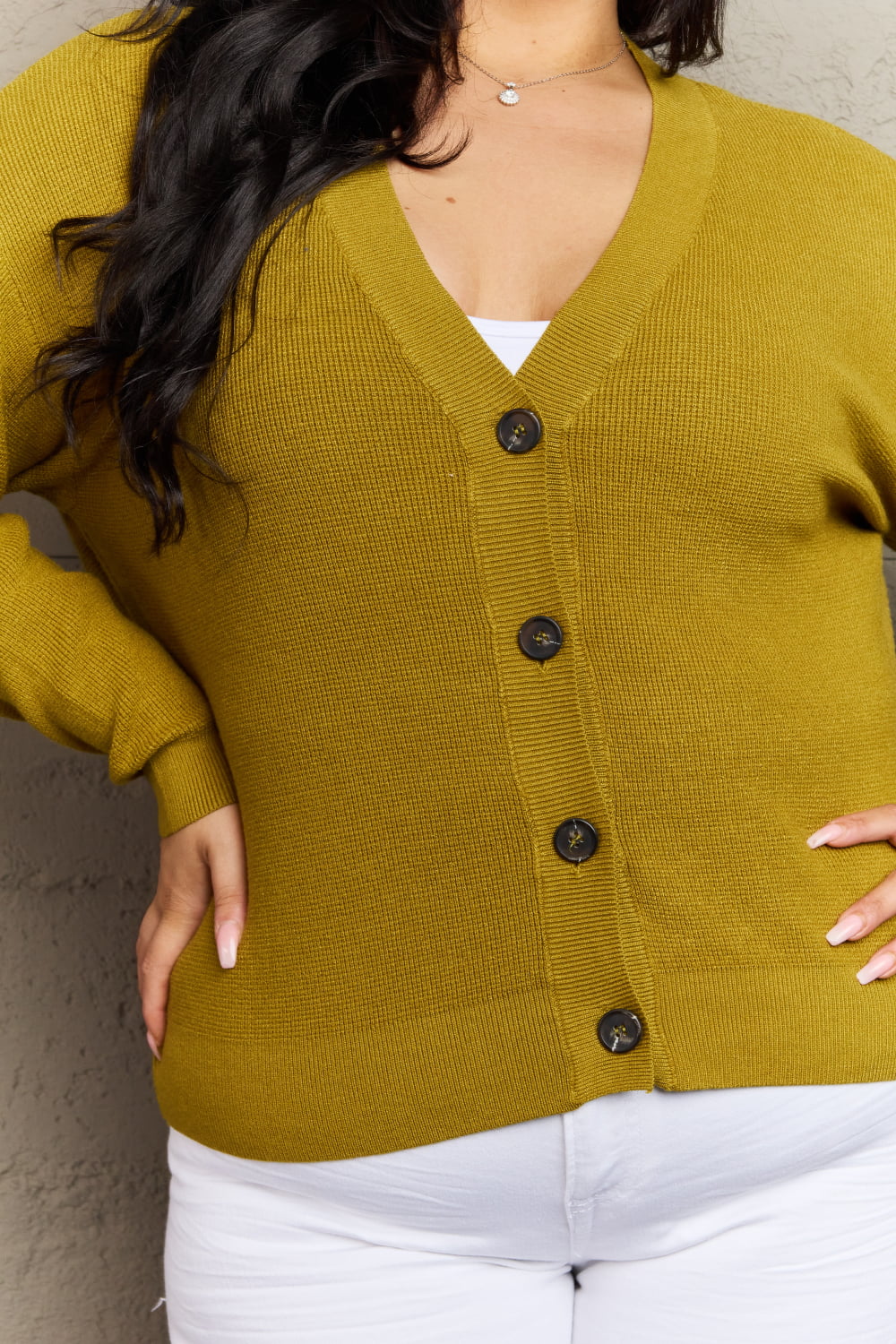 Full Size Button Down Cardigan in Chartreuse