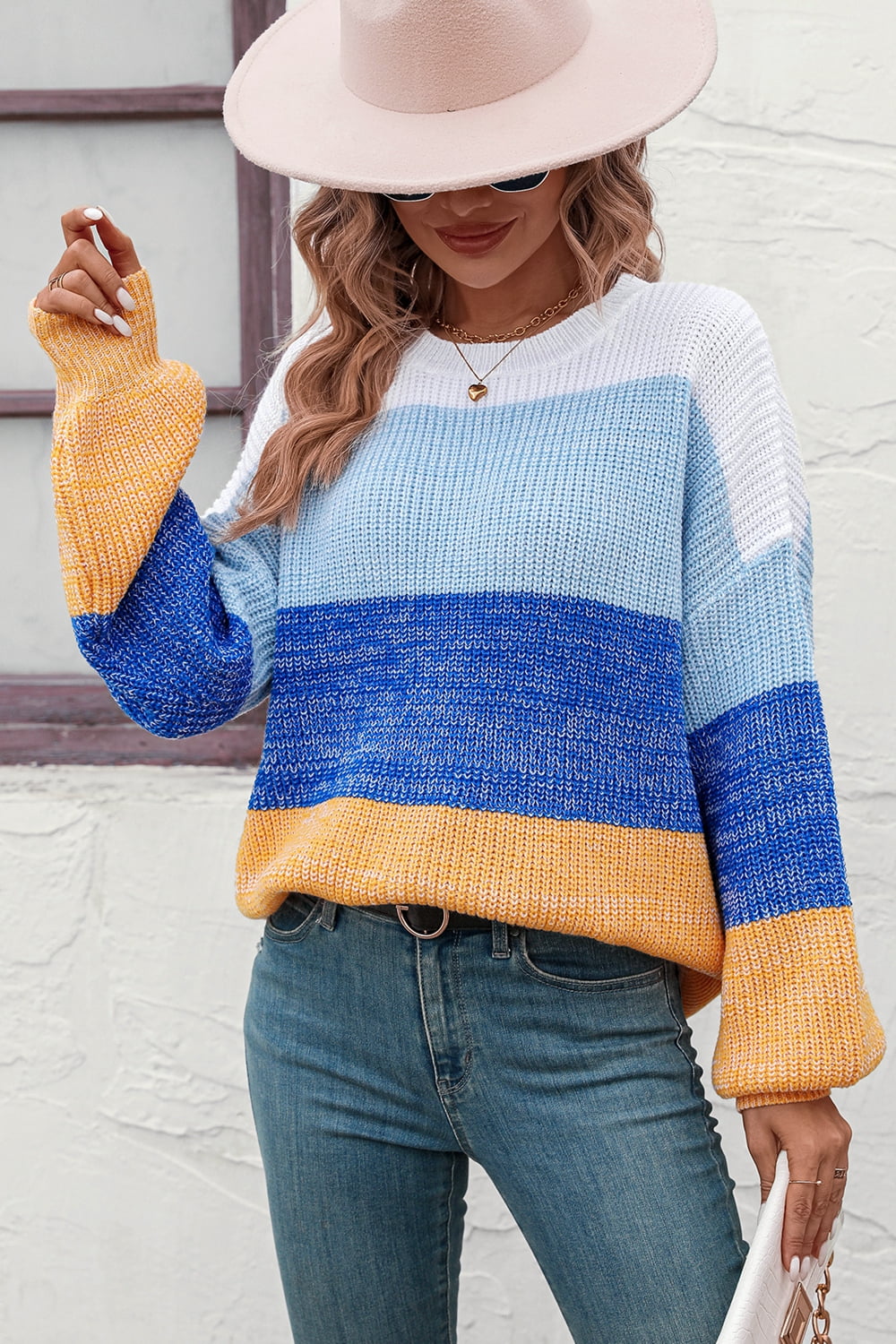 Round Neck Ribbed Pullover Sweater