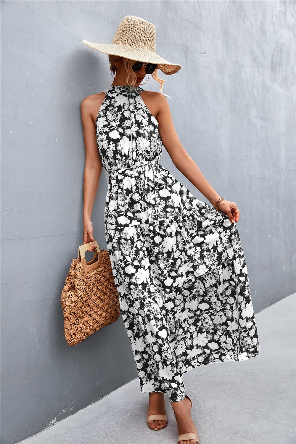 Sleeveless Tie Waist Maxi Dress