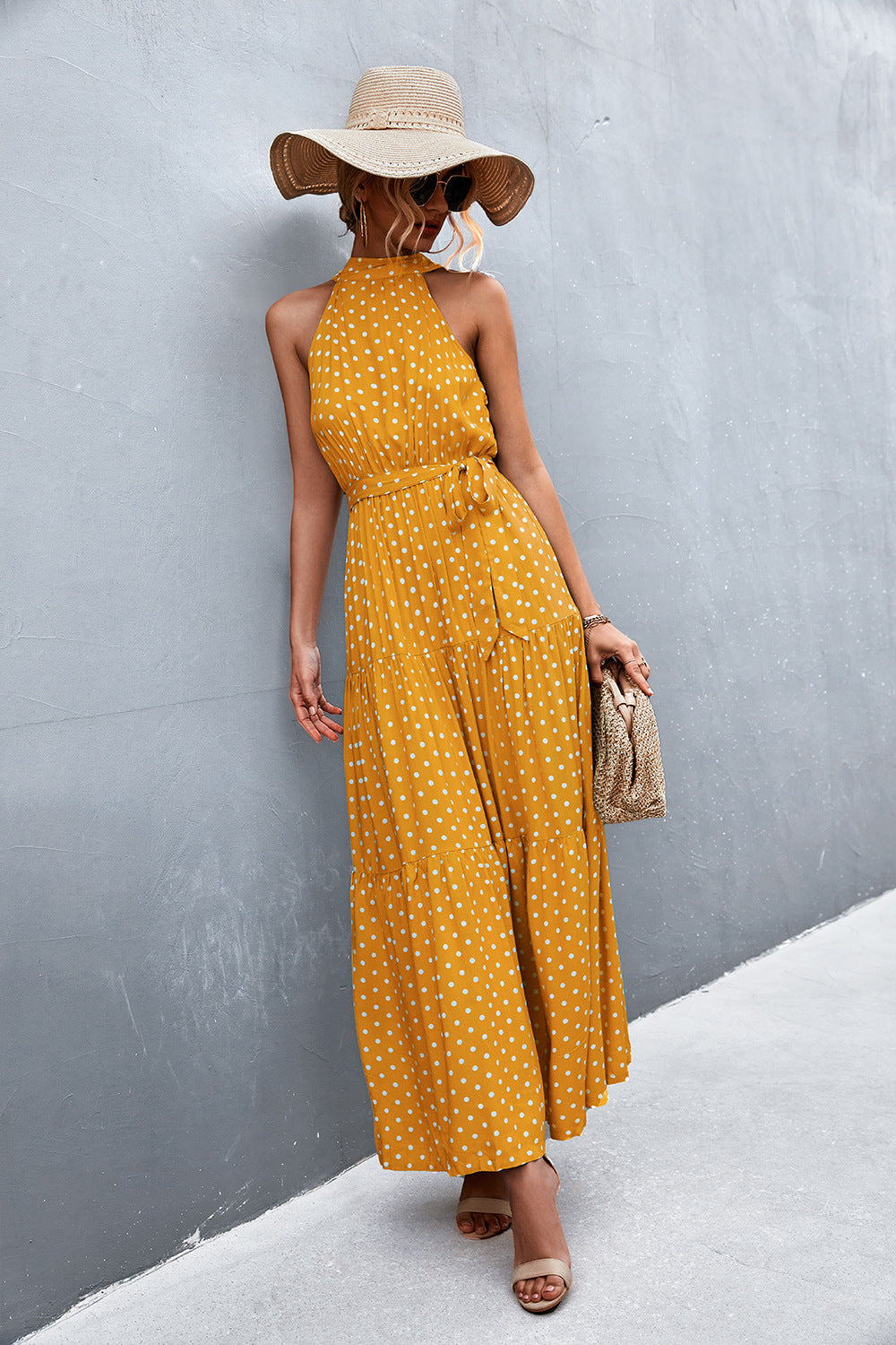 Sleeveless Tie Waist Maxi Dress