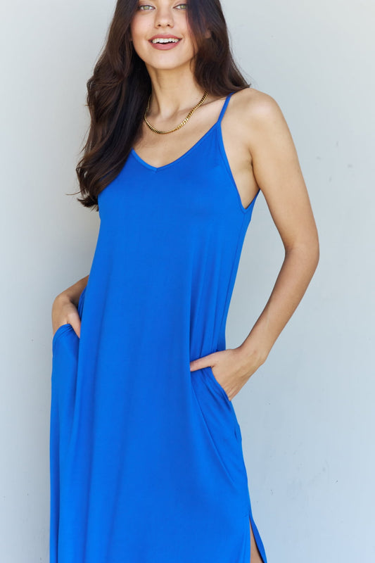 Full Size Cami Side Slit Maxi Dress in Royal Blue