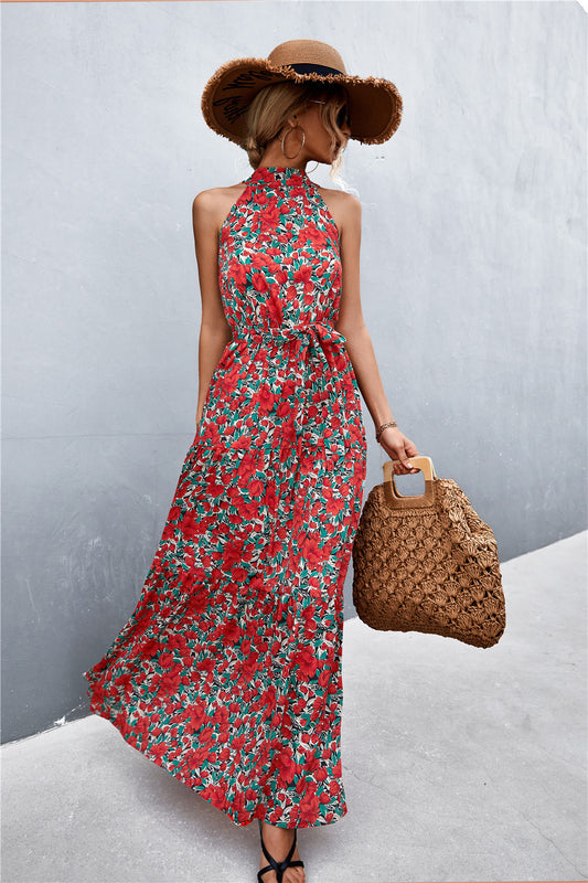 Sleeveless Tie Waist Maxi Dress