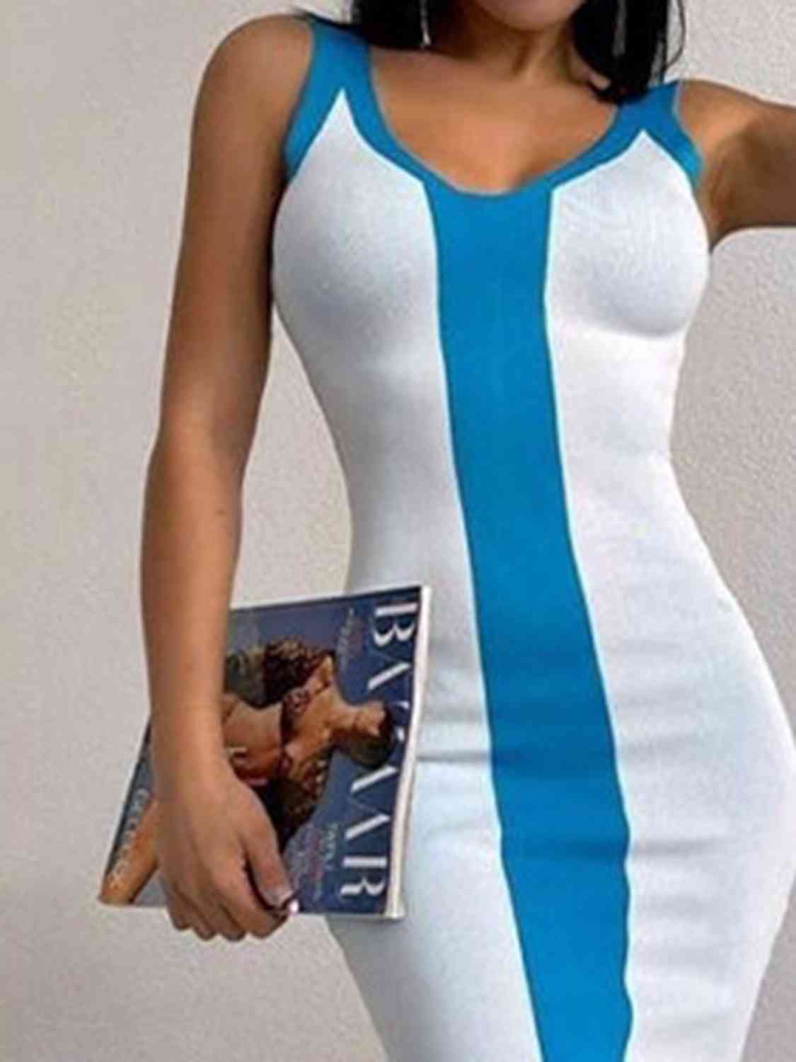 Contrast Wide Strap Slit Maxi Dress