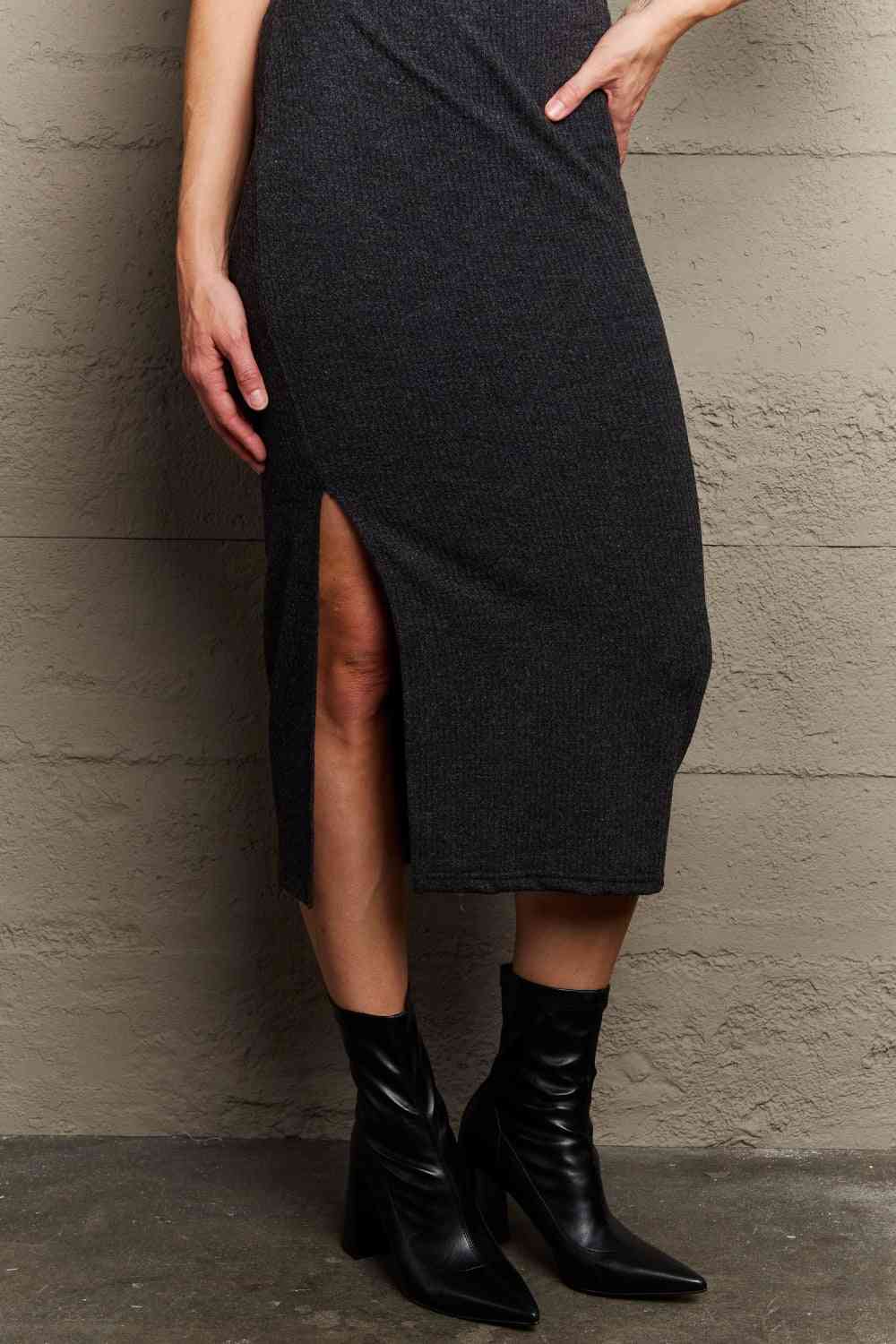 Full Size Fitted Sleeveless Midi Dress in Black