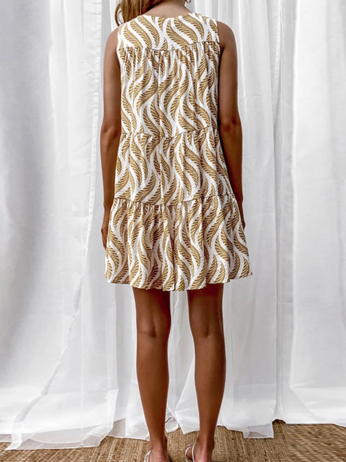 Printed V-Neck Sleeveless Mini Dress