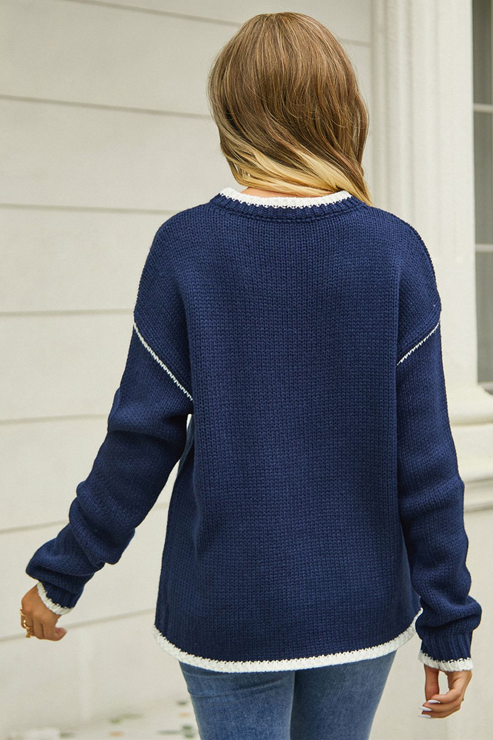 Long Sleeve Waffle-Knit Sweater