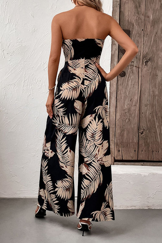 Strapless Wide Leg Jumpsuit with Pockets