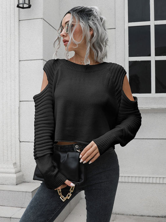 Ribbed Trim Cut Out Sweater