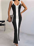 Contrast Wide Strap Slit Maxi Dress