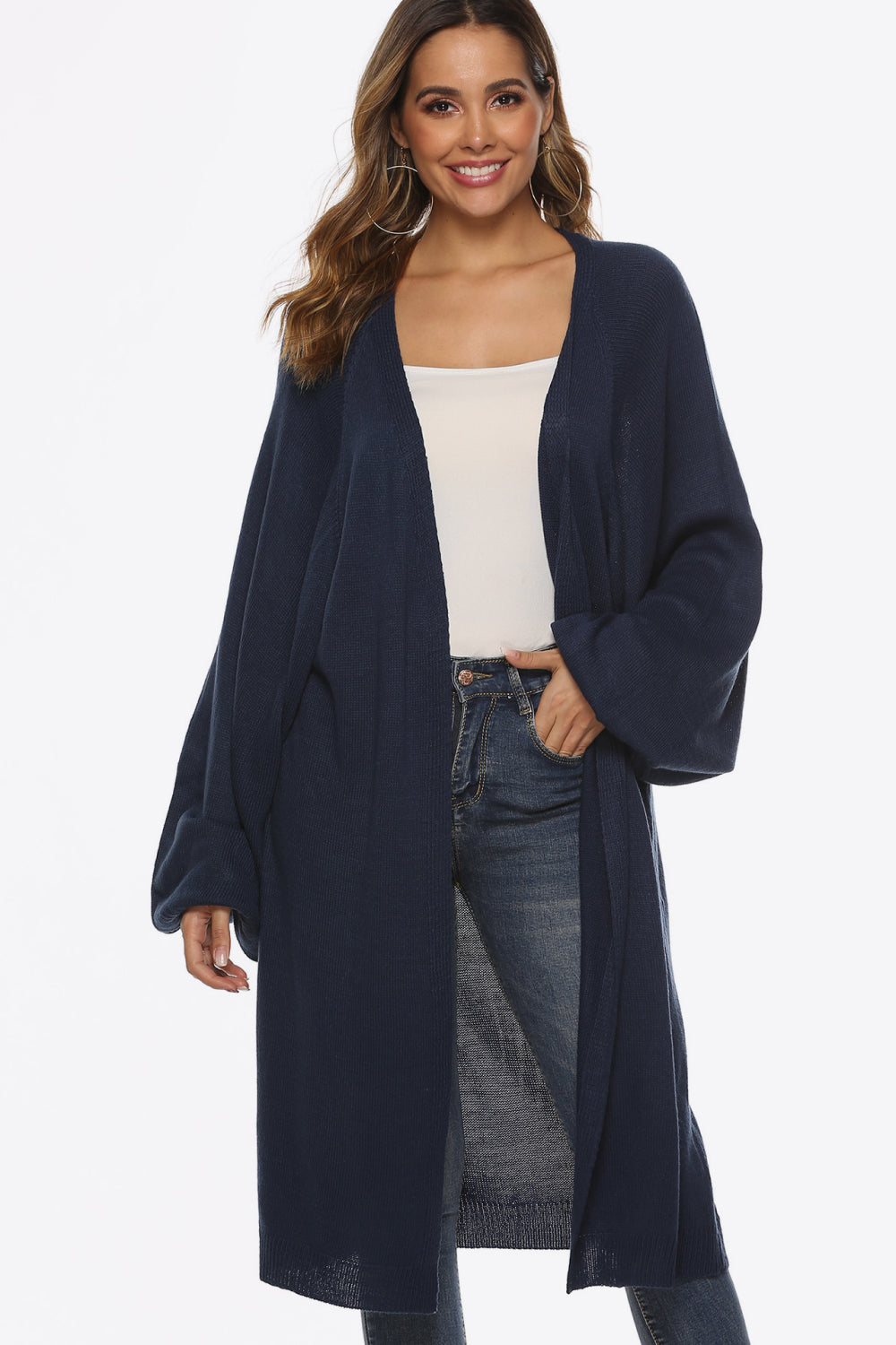 Puff Sleeve Open Front Cardigan