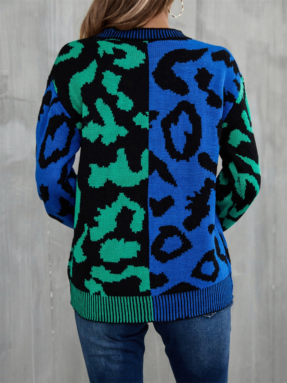 Leopard Contrast Long Sleeve Sweater