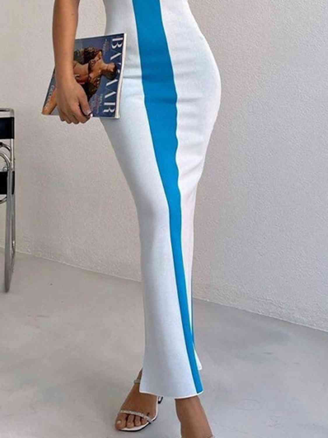 Contrast Wide Strap Slit Maxi Dress