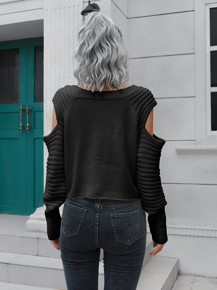 Ribbed Trim Cut Out Sweater
