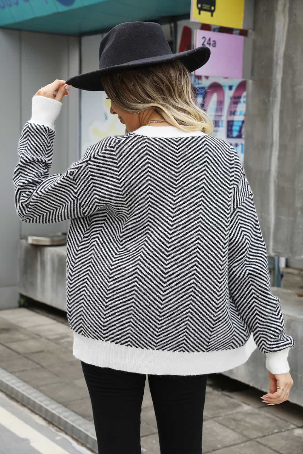 Stripped Knit Button-Up Cardigan