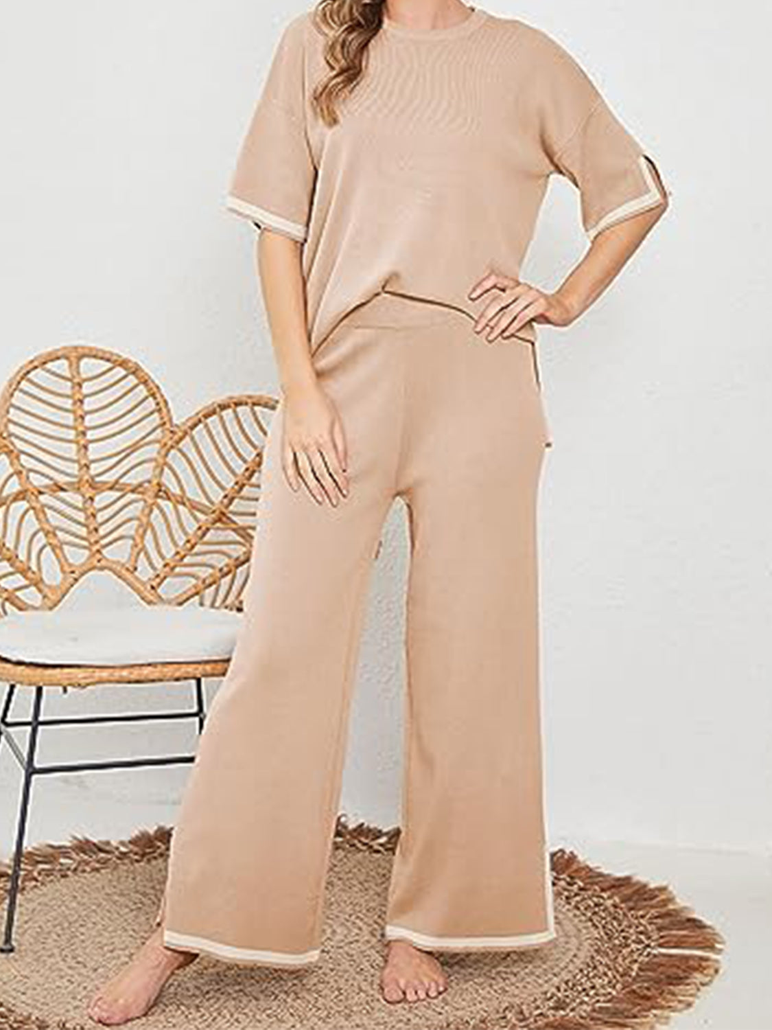 High-Low Sweater and Knit Pants Set