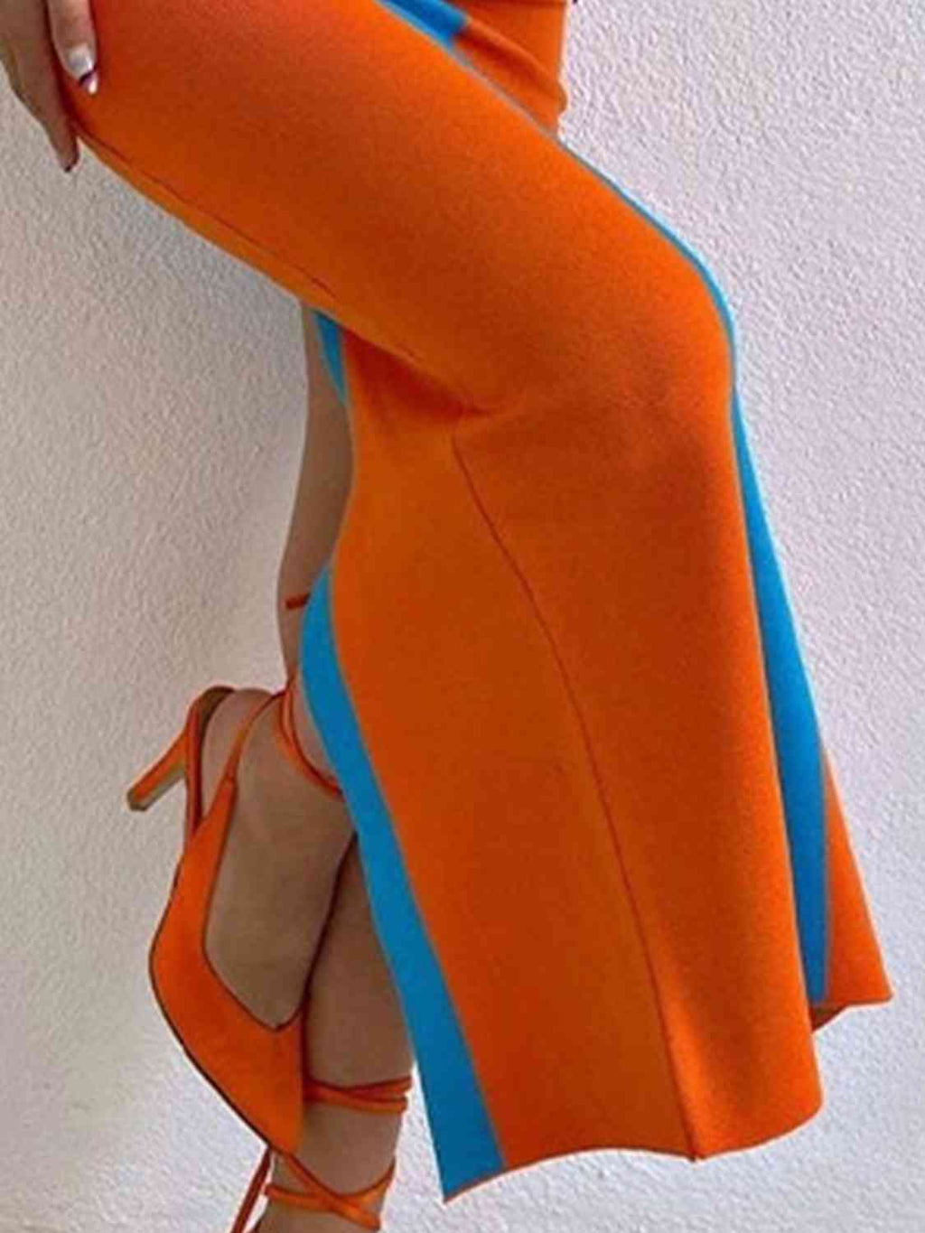 Contrast Wide Strap Slit Maxi Dress